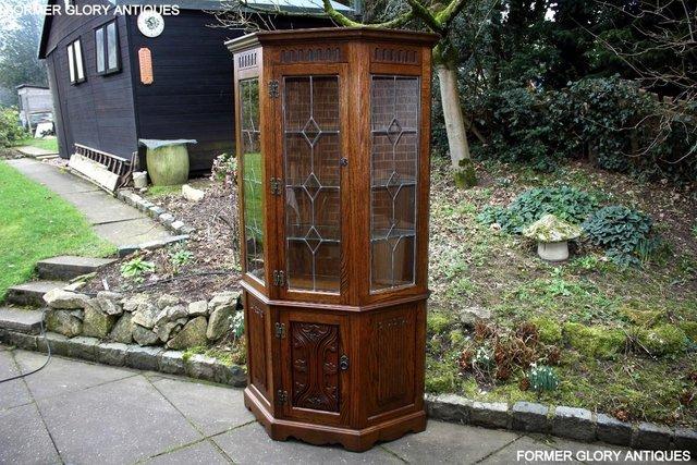 Image 57 of OLD CHARM LIGHT OAK CANTED DISPLAY CABINET CUPBOARD DRESSER
