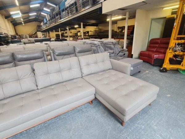 Image 2 of Dwell Albi grey leather chaise corner sofa
