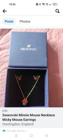 Image 1 of Swarovski Minnie Mouse Necklace & Mickey Mouse Earrings