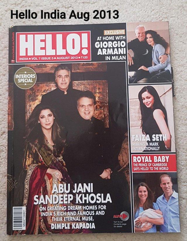Preview of the first image of Hello! India August 2013 - Abu Jani/Sandeep Khosla & Dimple.