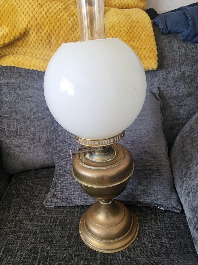 Preview of the first image of Vintage glass and brass lamp.