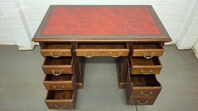Solid Mahogany Twin Pedesral Kneehole Desk — photo 2 of 3
