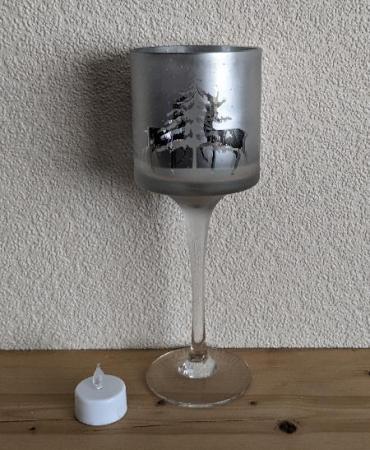 Image 1 of Silver Coloured Festive Wine Glass Tealight Holder    BX32