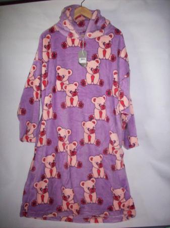 Image 2 of New Lilac Bear Print Fleece Hoodie Snuggle Age 11-13 Years