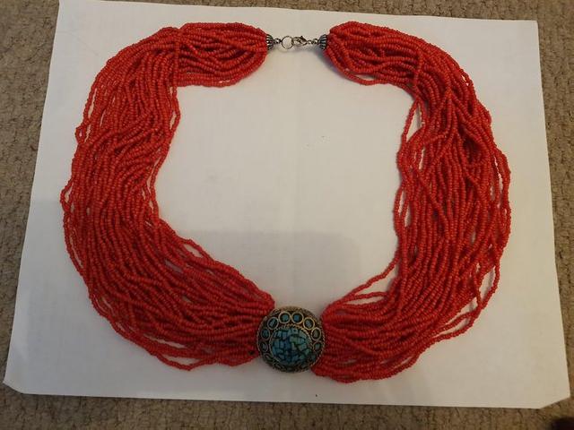 Preview of the first image of Large festoon red coral-paste choker necklace x 1.