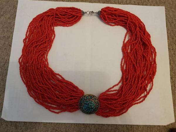 Image 1 of Large festoon red coral-paste choker necklace x 1