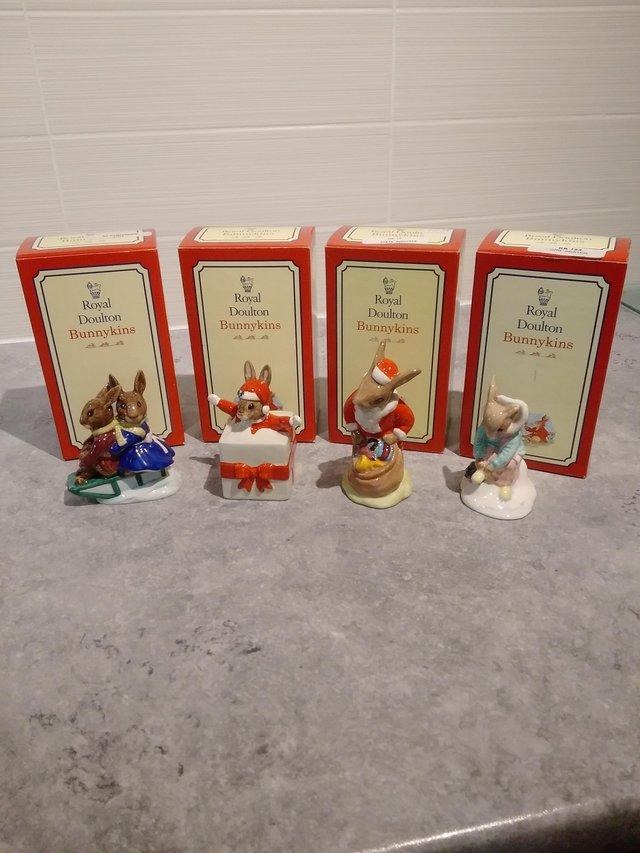 Preview of the first image of ROYAL DOULTON Lot of 4 Winter/Xmas Themed Bunnykins figures.