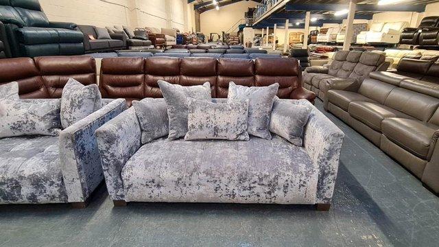 Image 10 of Sapphire Crushed Grey Plush Fabric 3+2 seater sofas