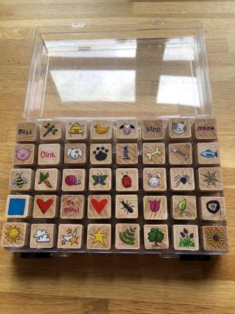 Image 1 of 40 Pictorial wooden stamps set in plastic carry case