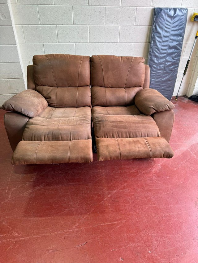Preview of the first image of 2 seat recliner sofa brown suede.