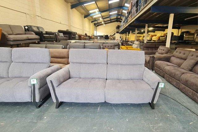Image 15 of Packham grey fabric electric recliner pair of 3 seater sofas