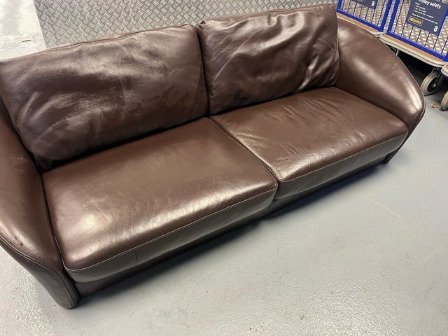 Preview of the first image of Real leather sofa couch brown in good contion.