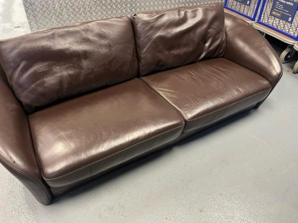 Image 1 of Real leather sofa couch brown in good contion