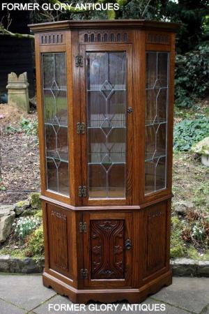 Image 27 of OLD CHARM LIGHT OAK CANTED CHINA DISPLAY CABINET STAND UNIT