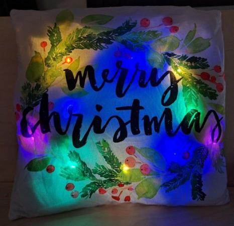 Image 3 of Merry Christmas LED Light Decoration White Cushion Cover & C