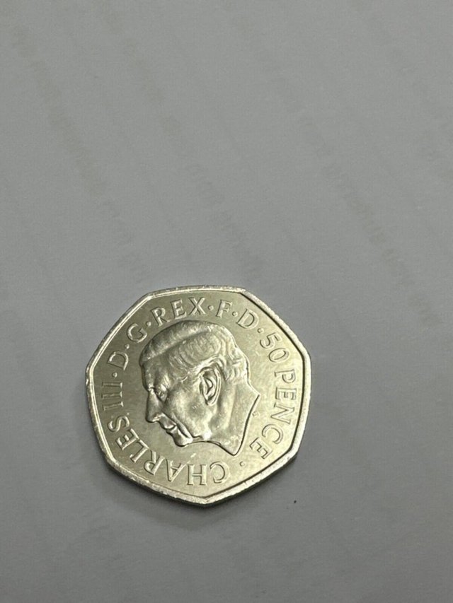 Preview of the first image of King charles 3 rd rare 50 pence coin..