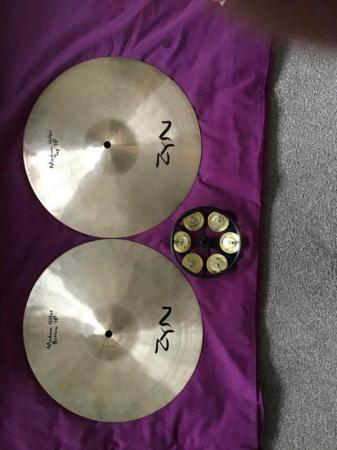 Image 2 of Set of Zyn drum cymbal’s with a hi-hat tambourine