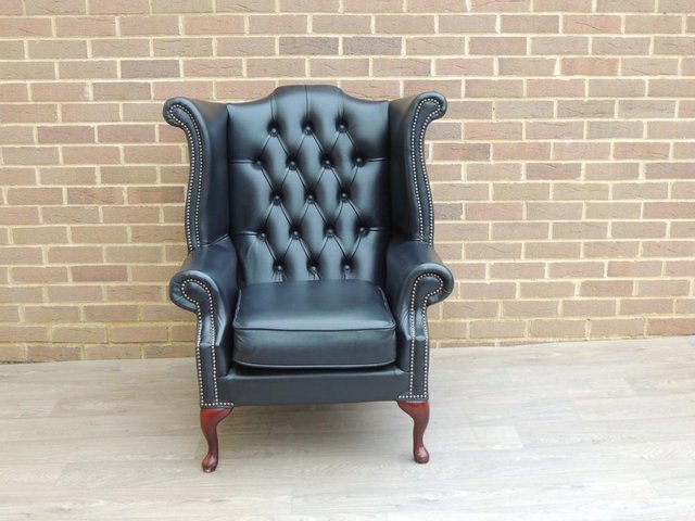 Preview of the first image of Chesterfield Black Queen Anne Armchair (UK Delivery).