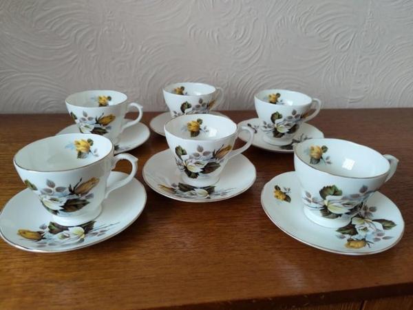 Image 2 of China Teacups and Saucers x 6, China Side Plates x 5 by Alba