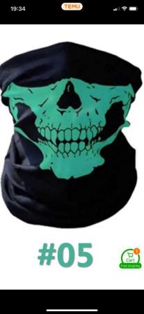 Image 2 of Green skull face mask covering snood biker balaclava