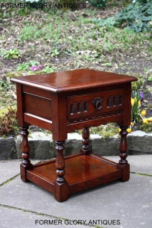 Image 71 of AN OLD CHARM TUDOR BROWN CARVED OAK BEDSIDE PHONE LAMP TABLE