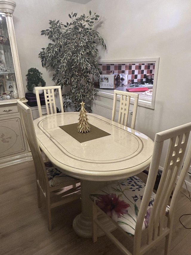 Preview of the first image of Italian Ivory Dining Table & 4 Chairs.