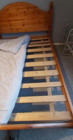 Image 2 of Pine double bed. For sale. With wooden slates