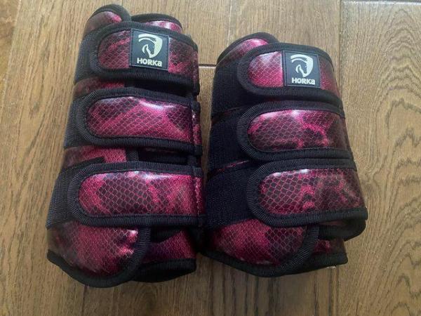 Image 2 of BNWT Pink Glitter Snakeskin dressage boots set of 4