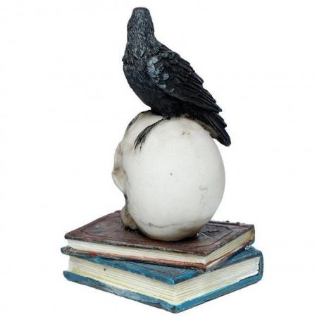 Image 2 of Crow Standing on Skull and Books Ornament. Free uk Postage