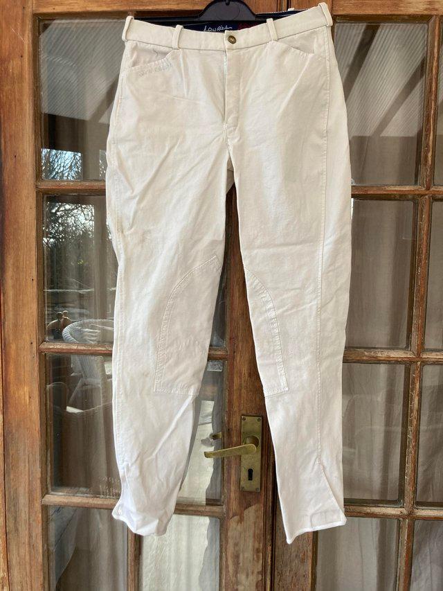 Preview of the first image of Mens/youths white breeches. 28".
