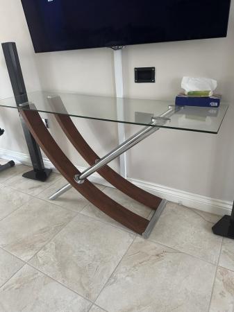 Image 1 of Glass console table with wooden arch