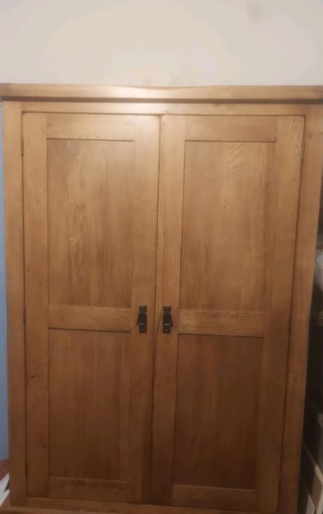 Preview of the first image of Solid Oak Wardrobe. Hardly ever used, very good condition. ,.