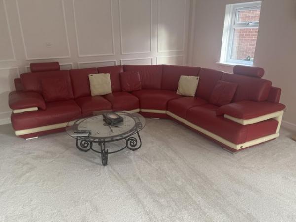Image 1 of Red leather corner sofa