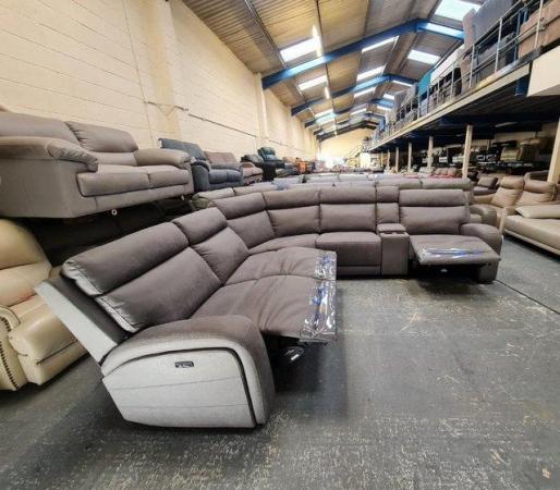 Image 7 of Paisley grey fabric electric recliner large corner sofa