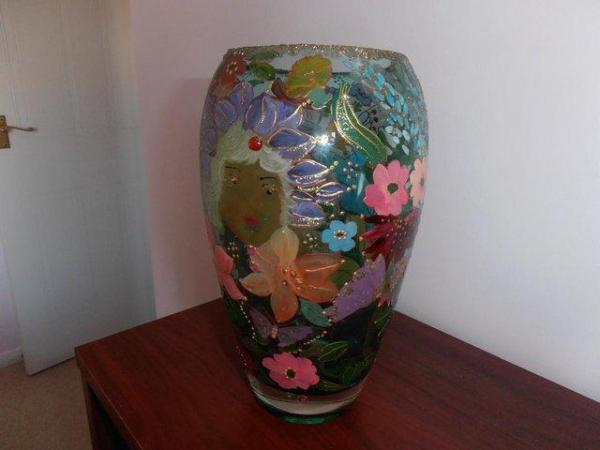 Image 3 of Beautiful hand painted glass vase!