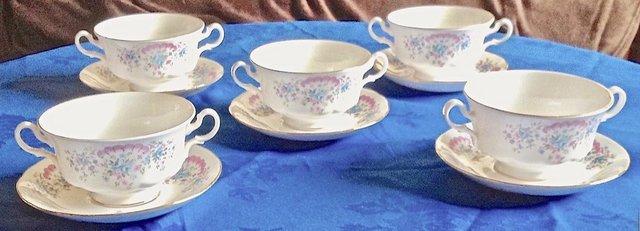 Image 2 of Gainsborough English 50's bone china Bouillon Cups & Saucers