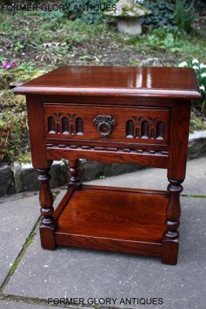 Image 56 of AN OLD CHARM TUDOR BROWN CARVED OAK BEDSIDE PHONE LAMP TABLE