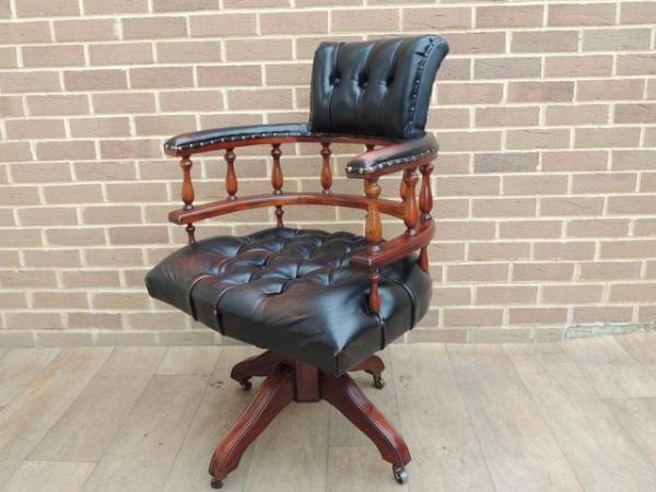 Image 3 of Vintage Chesterfield Captains Chair on Brass Castors (Delive