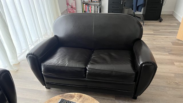 Image 1 of Real leather vintage style sofa in black