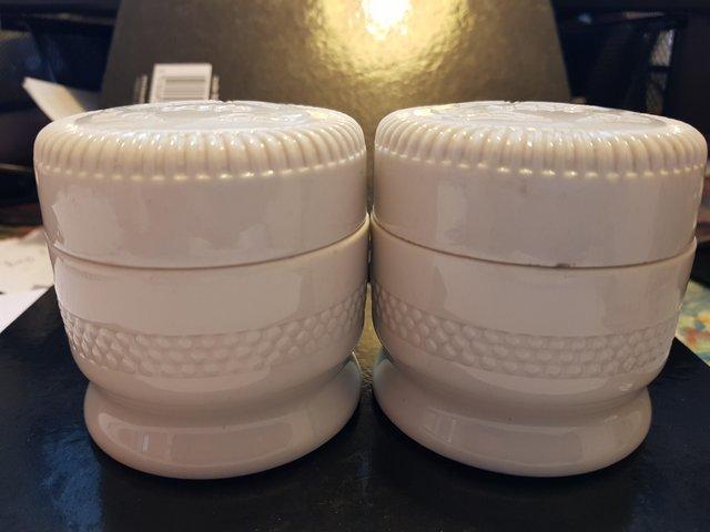Preview of the first image of W.G. White London Porcelain Caviar Pots with Screw Lids.