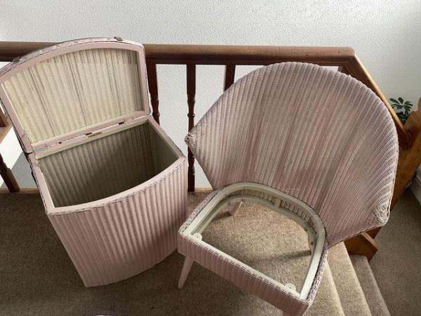 Image 3 of Lloyd Loom Pink  Bedroom chair and bedding box