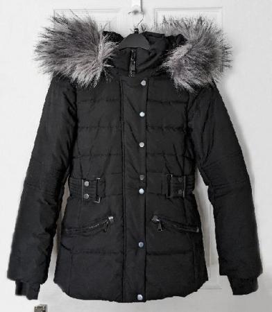 Image 1 of Ladies Padded Puffer Jacket With Faux Fur Trim Hood     B29