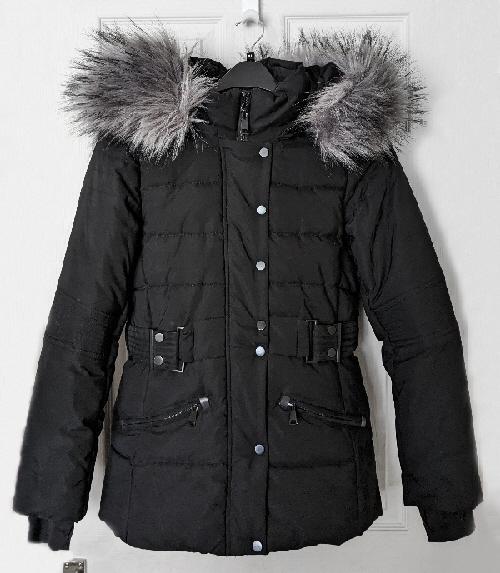 Preview of the first image of Ladies Padded Puffer Jacket With Faux Fur Trim Hood     B29.