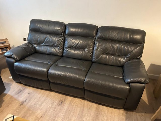 Preview of the first image of 3 seater leather reclining sofa.