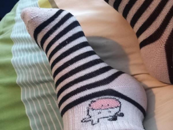 Image 2 of Ladies worn stripey cow socks