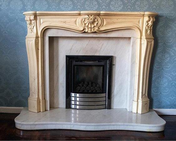 Image 1 of Louis XV Style Marble Hearth, Insert and Fire Surround