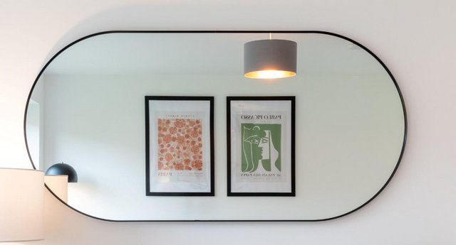 Image 1 of Oblong mirror with black metal frame