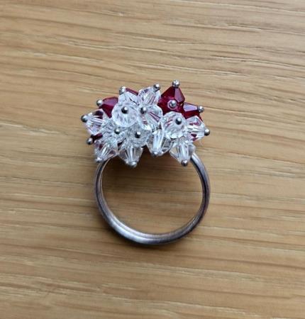 Image 1 of Silver Crystal Beaded Red and White Ring