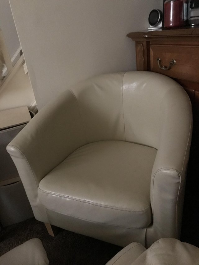 Preview of the first image of Cream Leather Chair with  removable legs.