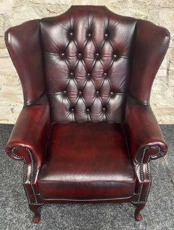 Image 3 of Queen Anne Wingbacked Armchair Oxblood LeatherQueen Anne Arm